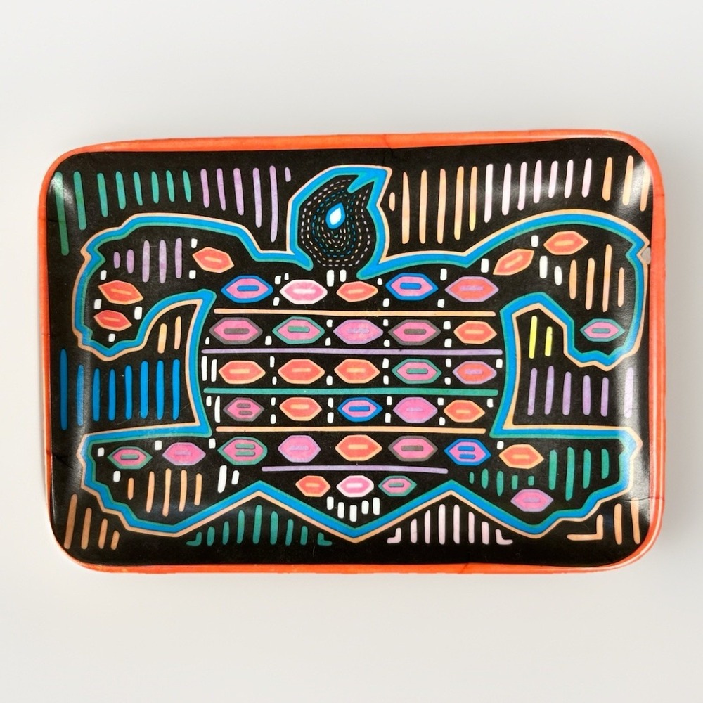 Vintage Sin-Ta-Chin Melamine Mola Trinket Dish Plate Decorative‎ Colorful Turtle